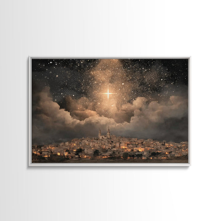 Star Over The City, Framed Canvas Print, Christian Wall Art, Christmas Art, Christian Art Canvas, Christian Christmas Art, Christian Gift I
