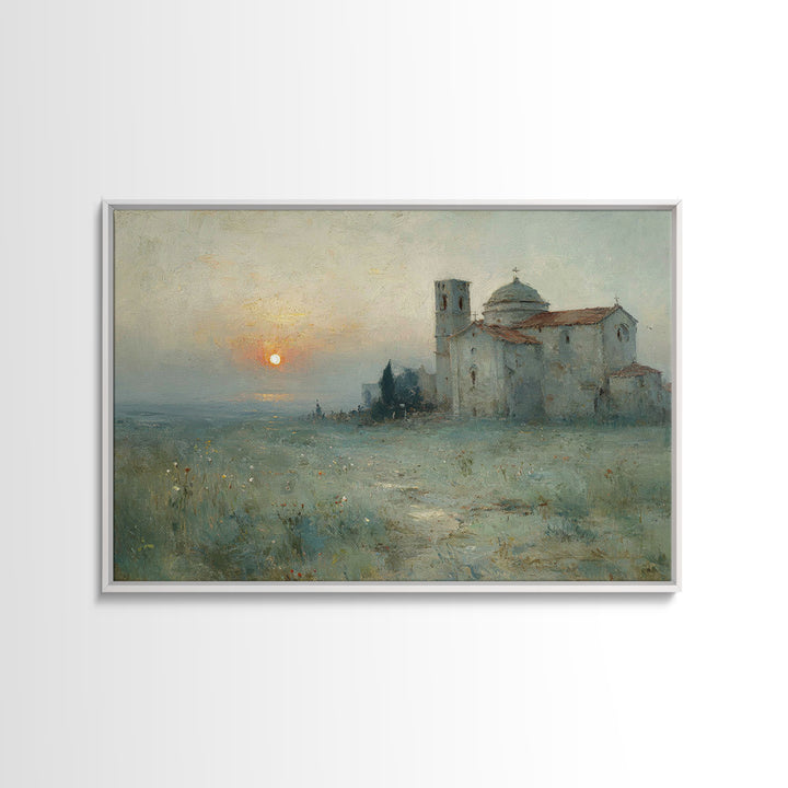Sunrise By The Chapel – Framed Canvas Print – Christian Wall Art – Christian Art Canvas – Vintage Christian Art – Christian Art Prints – Ch