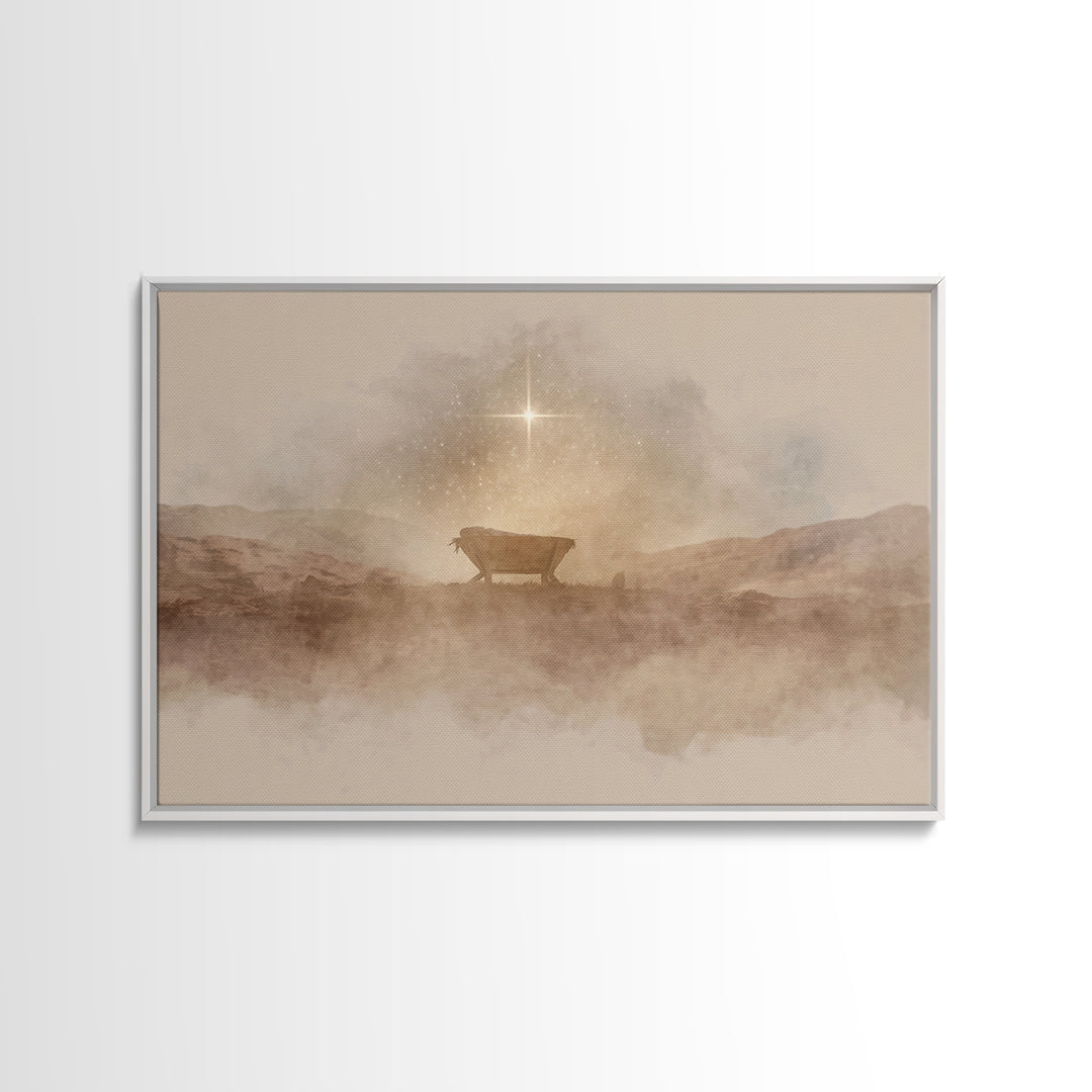 Desert Cradle Light | Framed Canvas Print | Christian Wall Art | Christian Art Canvas | Christmas Art | Christian Christmas Art | Christmas