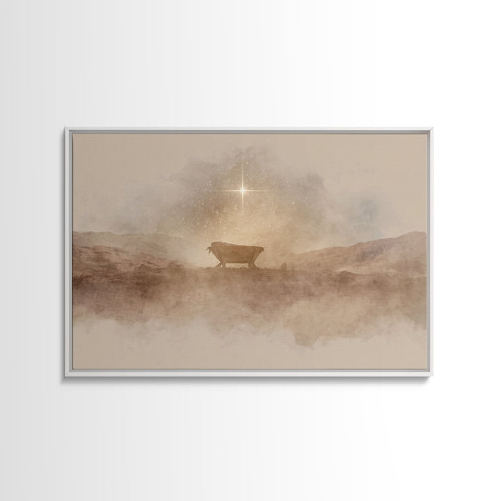 Desert Cradle Light | Framed Canvas Print | Christian Wall Art | Christian Art Canvas | Christmas Art | Christian Christmas Art | Christmas