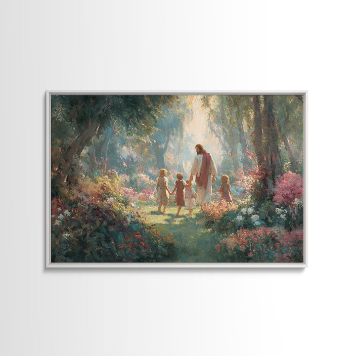 Radiant Garden Grace – Framed Canvas Print – Christian Art Canvas – Jesus Painting – Christian Decorations – Modern Christian Art – Christi