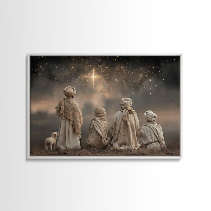 Shepherds In Awe | Framed Canvas Print | Christian Christmas Art | Christmas Wall Art | Framed Christmas Art | Christian Art Canvas | Chris