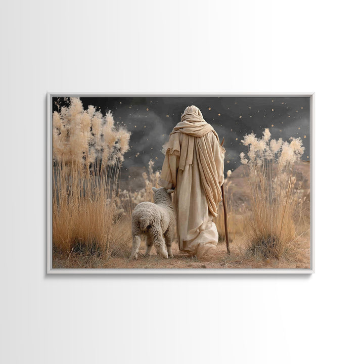 Silent Shepherd Walk – Framed Canvas Print – Christian Art Canvas – Jesus Painting – Christian Decor – Subtle Christian Art – Christian Wal