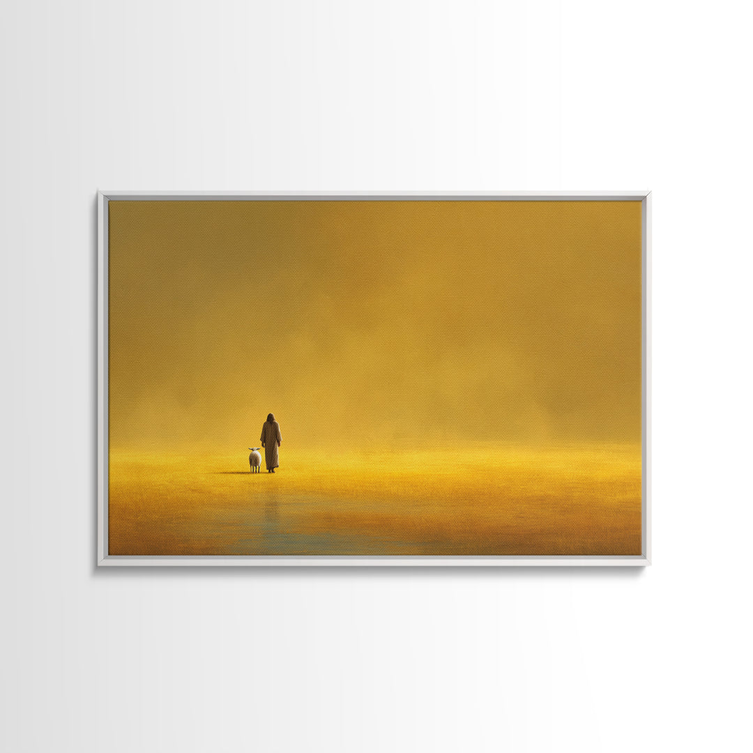 Golden Field Grace | Framed Canvas Print | Minimalist Christian Art | Christian Art Canvas | Jesus Painting Canvas | Christian Decor For Ho
