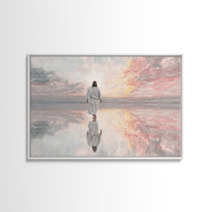 Heavenly Shore Walk - Framed Canvas Print - Christian Art Canvas - Christian Wall Art - Jesus Painting - Christian Gift Ideas - Modern Chri