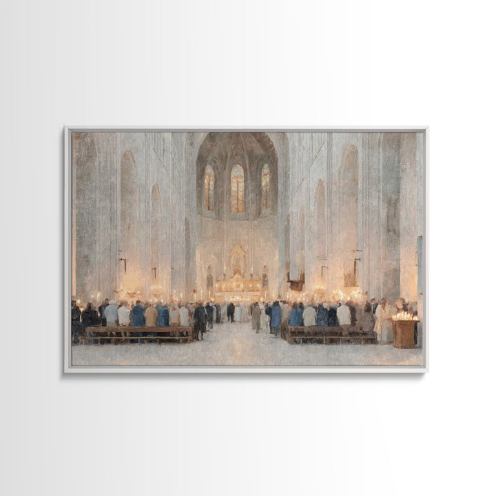 Holy Gathering – Framed Canvas Print – Christian Art Prints – Christian Wall Art – Subtle Christian Paintings – Christian Christmas Art – F