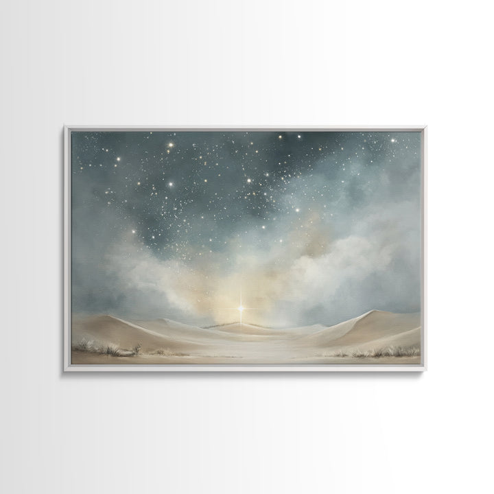 Holy Desert Light, Framed Canvas Print, Christian Art Print, Christian Christmas Art, Christian Wall Art, Jesus Painting, Christmas Decor,