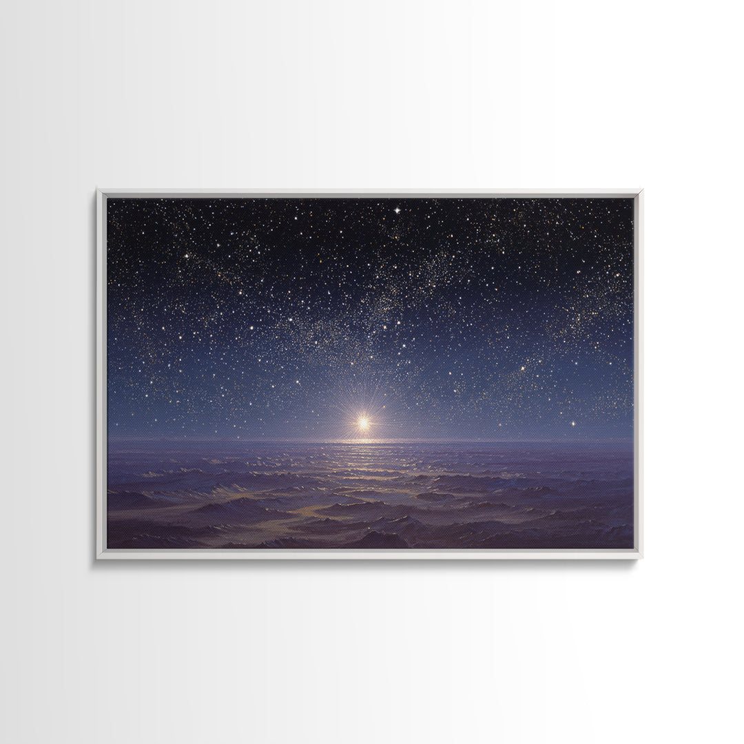 Heavenly Night Glow, Framed Canvas Print, Christian Wall Art, Christmas Canvas Wall Art, Christian Art Painting, Christmas Art Work, Christ