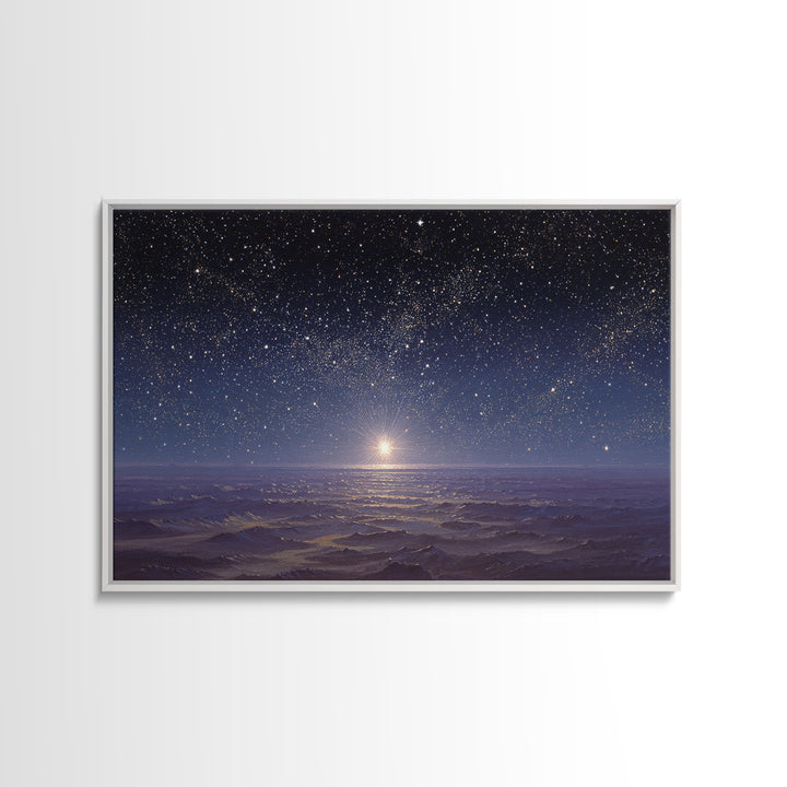 Heavenly Night Glow, Framed Canvas Print, Christian Wall Art, Christmas Canvas Wall Art, Christian Art Painting, Christmas Art Work, Christ