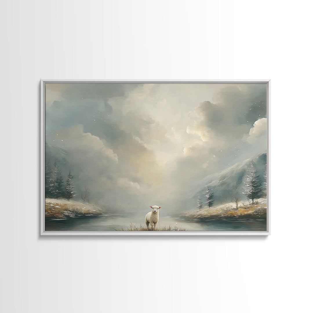 Quiet Shepherd Lamb | Framed Canvas Print | Christian Art Canvas | Christian Wall Art | Christian Art Print | Christian Gift Ideas | Christ