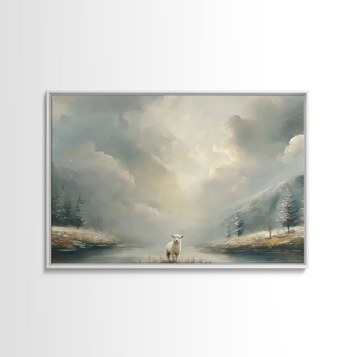 Quiet Shepherd Lamb | Framed Canvas Print | Christian Art Canvas | Christian Wall Art | Christian Art Print | Christian Gift Ideas | Christ