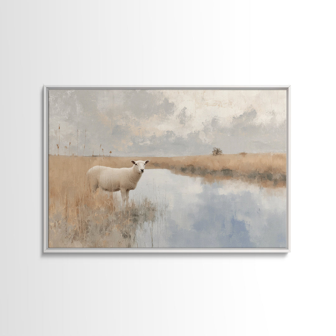 Quiet Shepherd Lamb - Framed Canvas Print - Christian Wall Art - Christian Art Canvas - Christian Painting - Subtle Christian Art