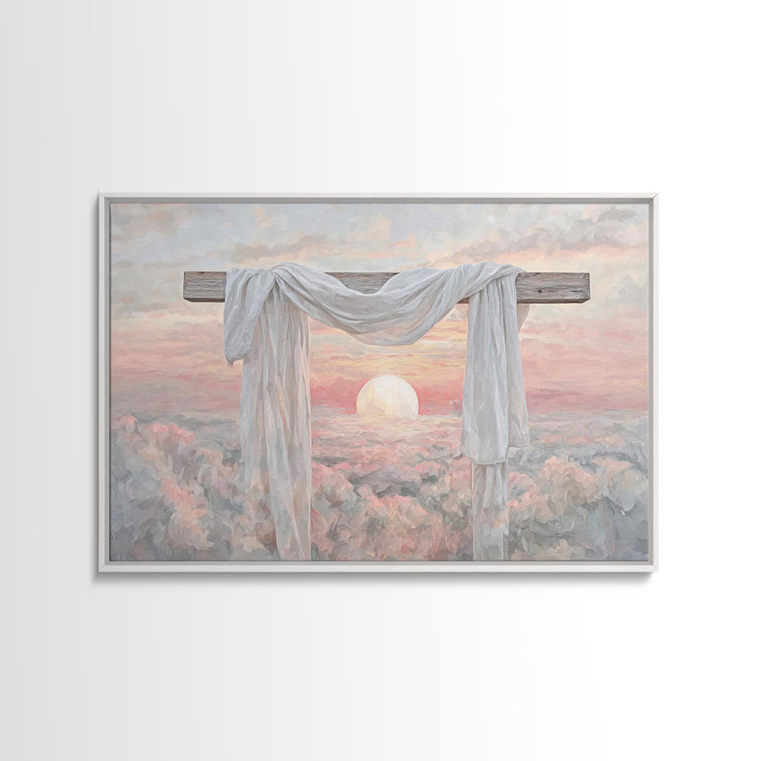 Risen Dawn Cross - Framed Canvas Print - Christian Art Canvas - Christian Wall Art - Christian Christmas Art - Christian Painting