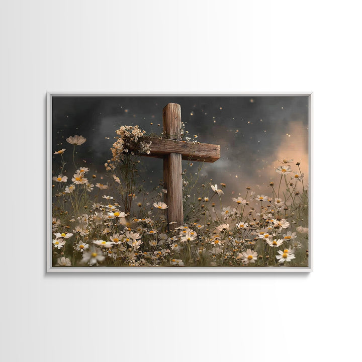 Evening Cross Glory | Framed Canvas Print | Christian Wall Art | Christian Painting | Moody Christian Art | Christian Art Canvas