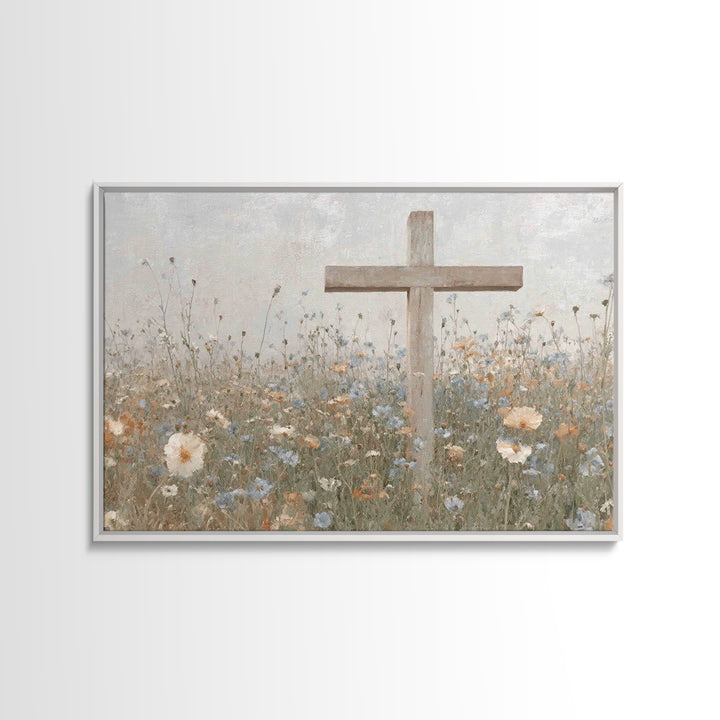 Spring Cross Mercy, Framed Canvas Print, Christian Art Canvas, Christian Painting, Subtle Christian Art, Christian Wall Art