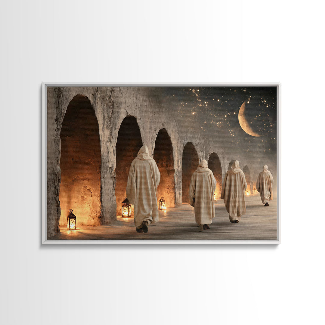 Midnight Pilgrims | Framed Canvas Print | Christian Painting | Christian Wall Art | Christian Decor | Christian Art Canvas | Christmas Art