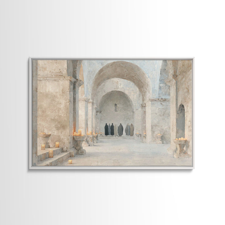 Cloistered Prayer | Framed Canvas Print | Christian Art Canvas | Christian Decor | Christian Wall Art | Christian Painting | Christmas Art