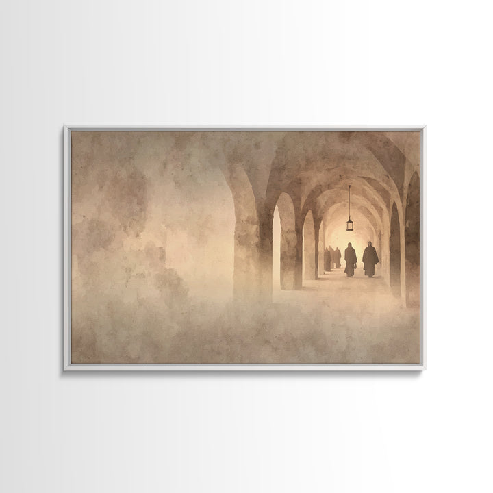 Monastery Path | Framed Canvas Print | Christmas Art | Christian Art Canvas | Christian Wall Art | Christian Painting | Christian Decor