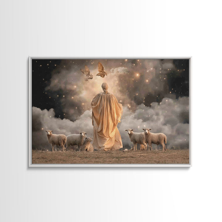 Shepherd’s Light – Framed Canvas Print – Christian Art Canvas – Christian Wall Art – Jesus Painting – Christmas Art – Christian Christmas D