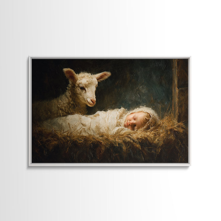 Pure Manger Calm | Framed Canvas Print | Christian Art Canvas | Christmas Wall Art | Christian Christmas Art | Jesus Painting | Christian G