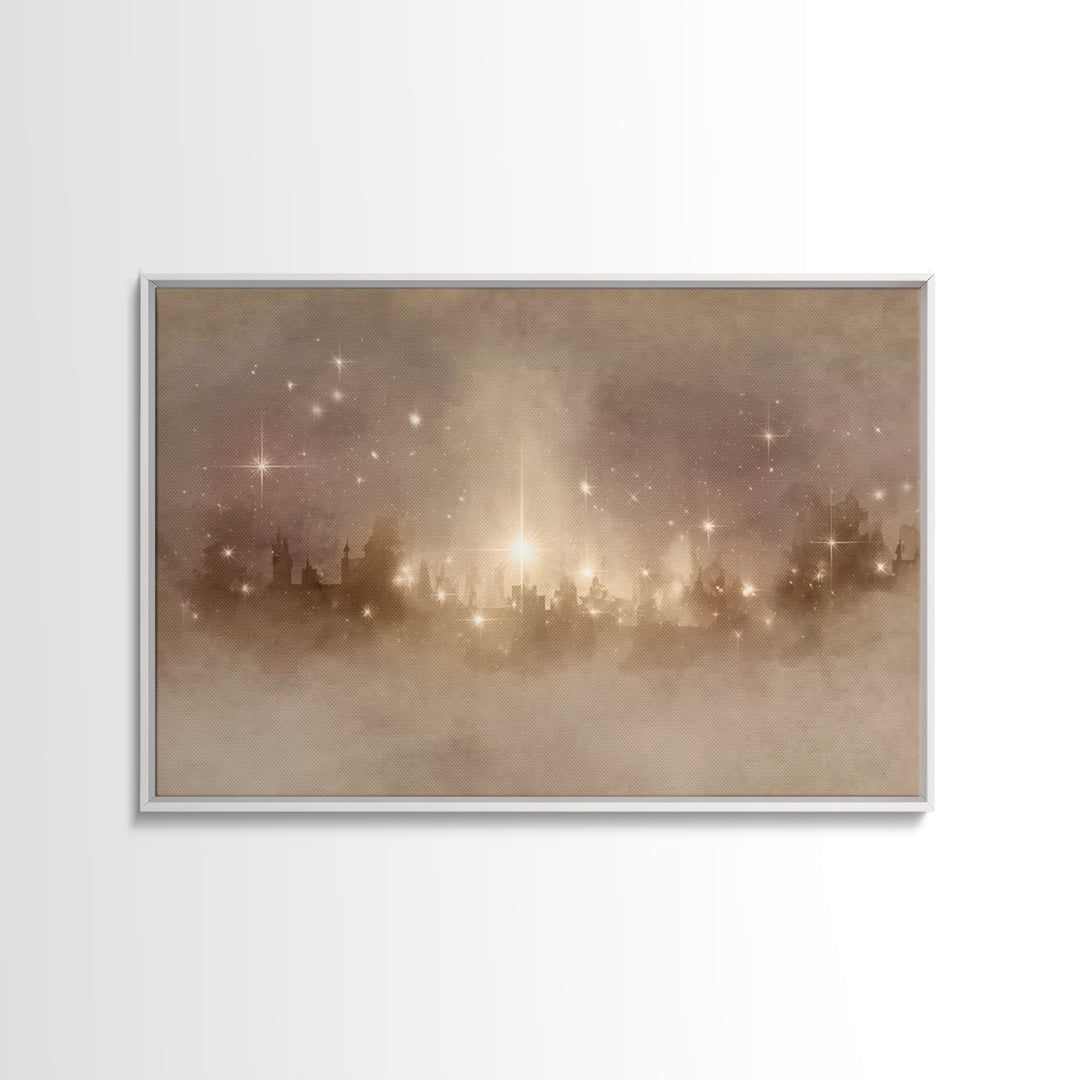 City Of Light – Framed Canvas Print – Christmas Art Prints – Christian Christmas Art – Christian Art Canvas – White Christmas Art – Christi