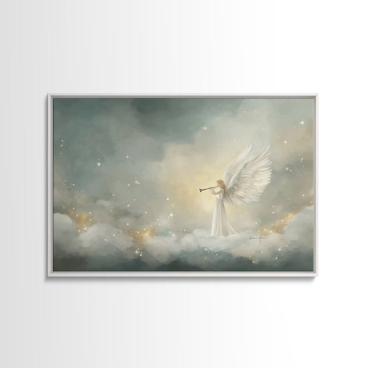 Heavenly Announcer – Framed Canvas Print – Christian Wall Art – Christian Art Canvas – Christmas Art – Christian Christmas Art – Christian