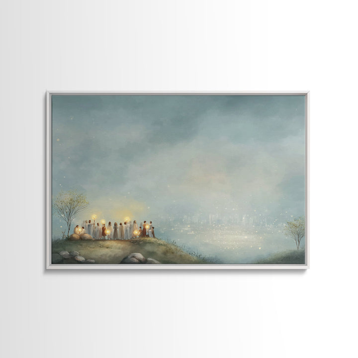City of Light – Framed Canvas Print – Christian Art Canvas – Christian Wall Art – Christian Painting – Christian Christmas Art – Christmas