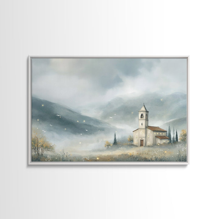 Chapel In The Mist | Framed Canvas Print | Christian Wall Art | Christian Art Canvas | Christian Art Print | Christian Gift