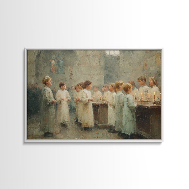 Sanctuary Candle Vigil – Framed Canvas Print – Christian Wall Art – Christian Art Canvas – Christian Christmas Art – Christian Decor – Vint