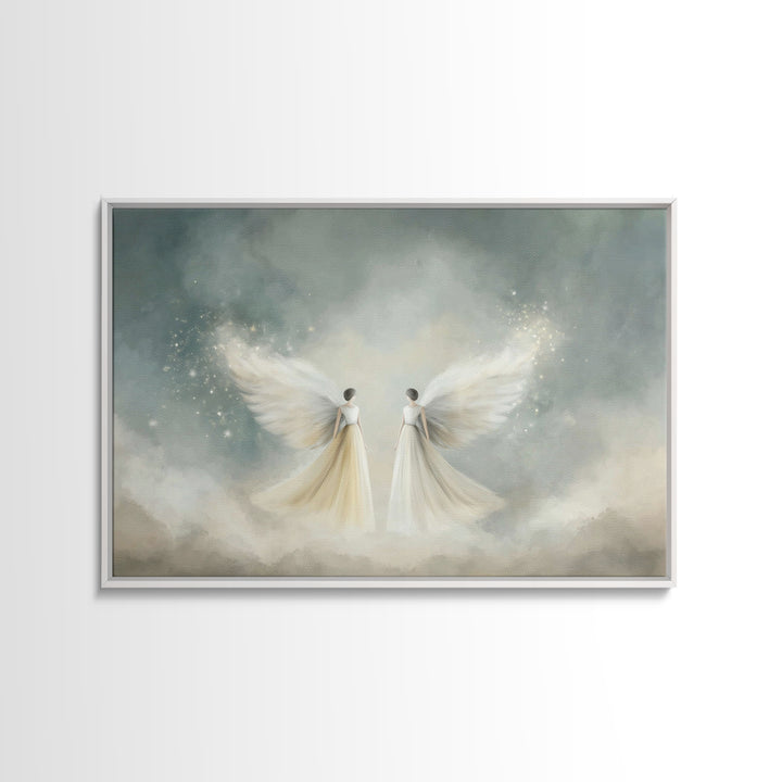 Angelic Companions, Framed Canvas Print, Christian Art Print, Christian Christmas Art, Christian Wall Art, Modern Christian Art