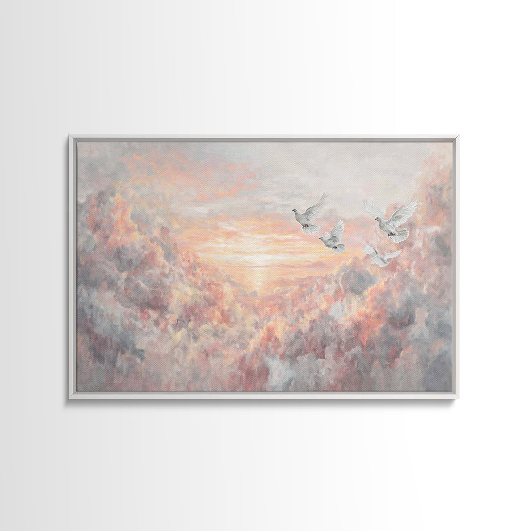 Celestial Guardians | Framed Canvas Print | Christian Art Canvas | Moody Christian Art | Christian Wall Art | Vintage Christian Art