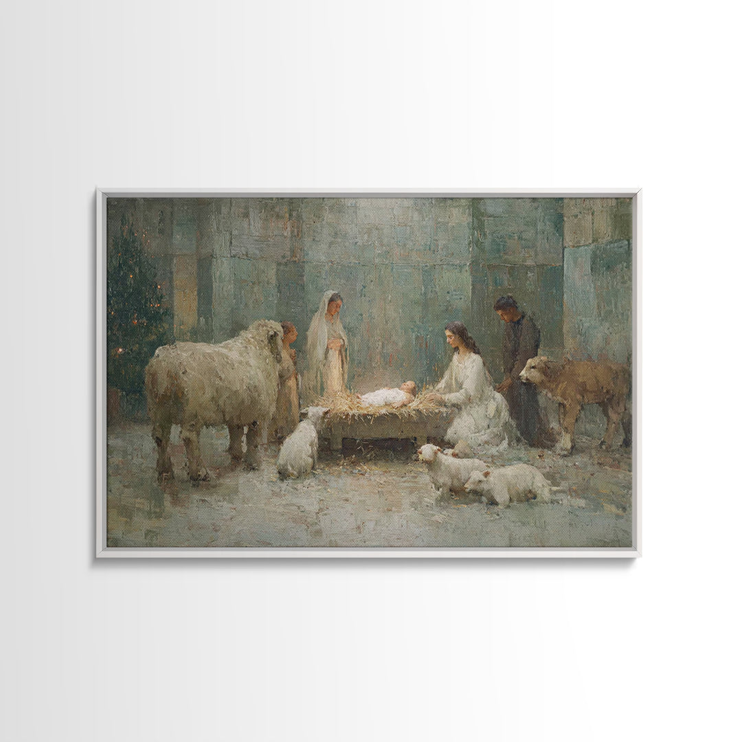Nativity Light | Framed Canvas Print | Christmas Art Prints | Christian Christmas Art | Christian Wall Art | Christian Art Canvas
