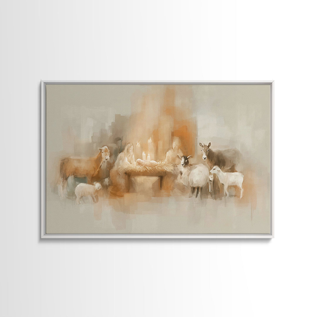 Holy Manger Light – Framed Canvas Print – Christian Christmas Art – Christian Wall Art – Christian Art Canvas – Christmas Art Prints
