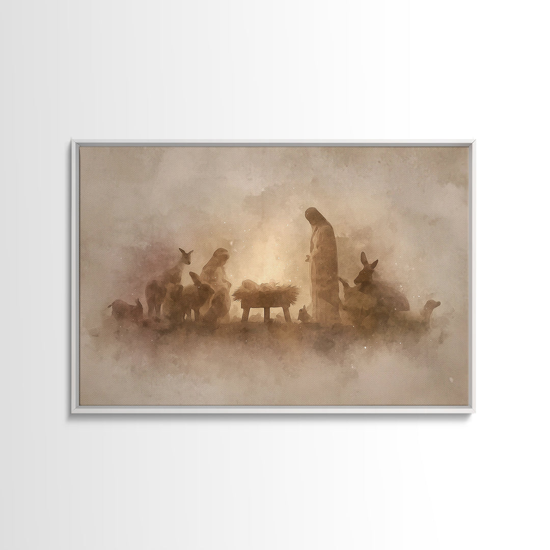 Nativity Wonder | Framed Canvas Print | Christian Wall Art | Christian Christmas Art | Moody Christmas Art | Christian Art Canvas