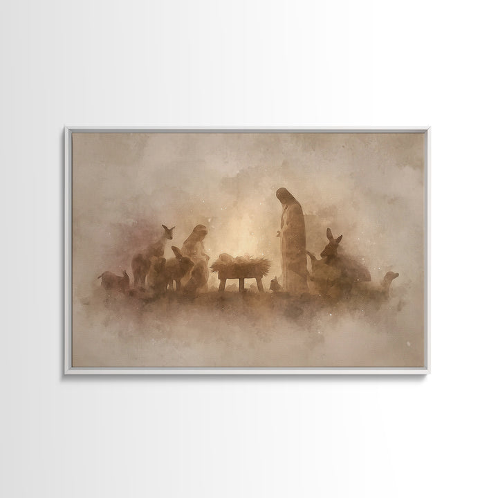 Nativity Wonder | Framed Canvas Print | Christian Wall Art | Christian Christmas Art | Moody Christmas Art | Christian Art Canvas