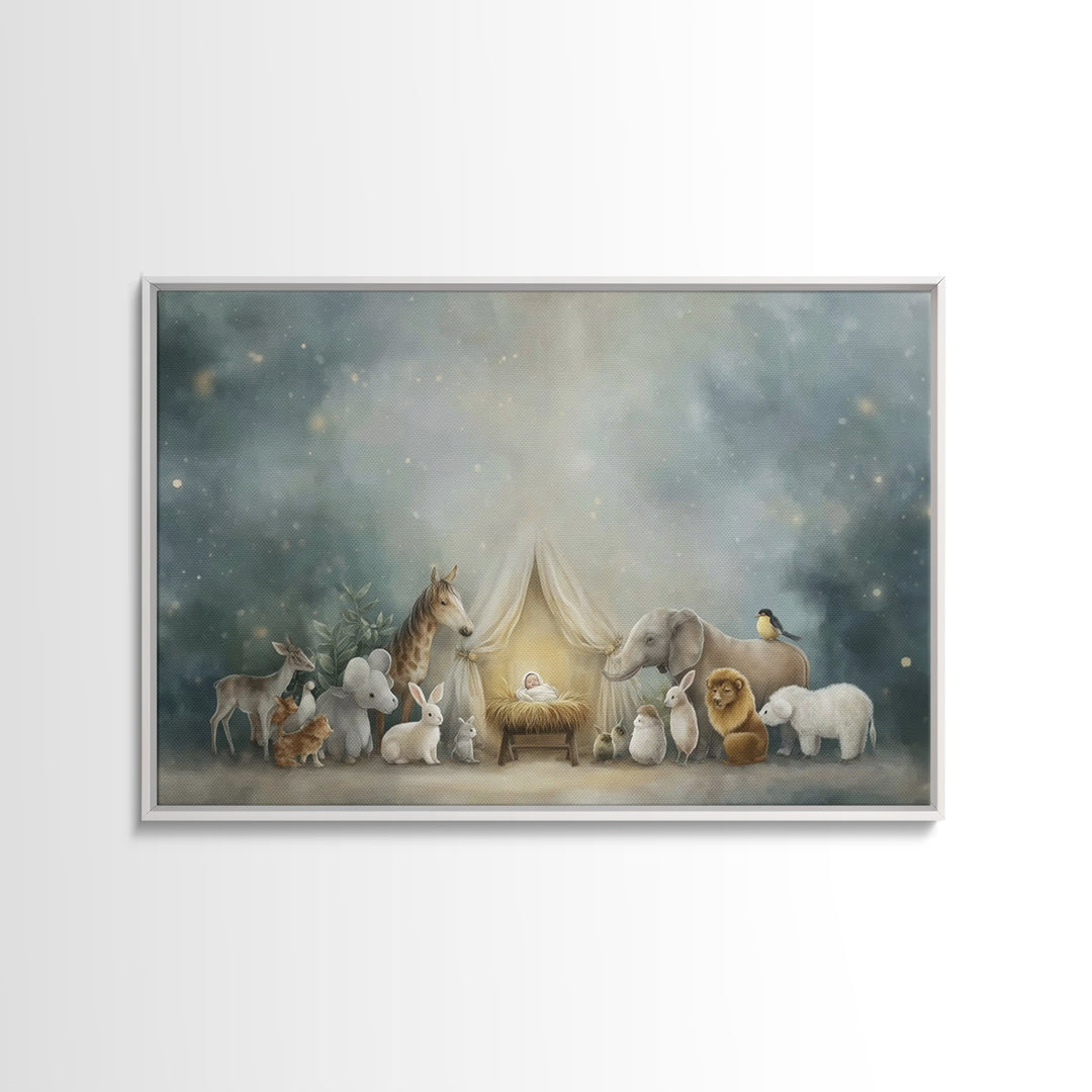 Gentle Night Glow, Framed Canvas Print, Christian Wall Art, Christian Christmas Art, Christian Art Canvas, Christmas Art Prints