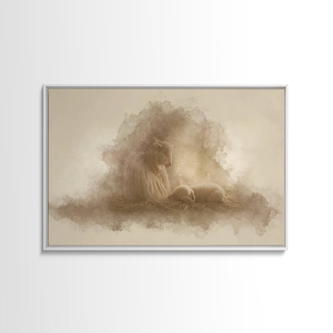 Heaven’s Gentle Watch | Framed Canvas Print | Christian Wall Art | Christmas Art | Christian Art Canvas | Christian Christmas
