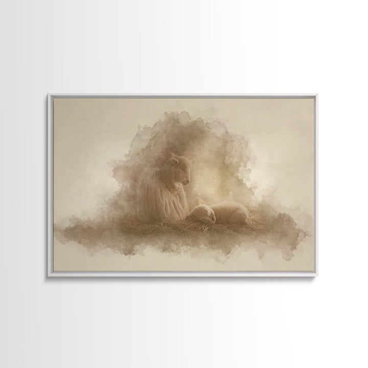 Heaven’s Gentle Watch | Framed Canvas Print | Christian Wall Art | Christmas Art | Christian Art Canvas | Christian Christmas