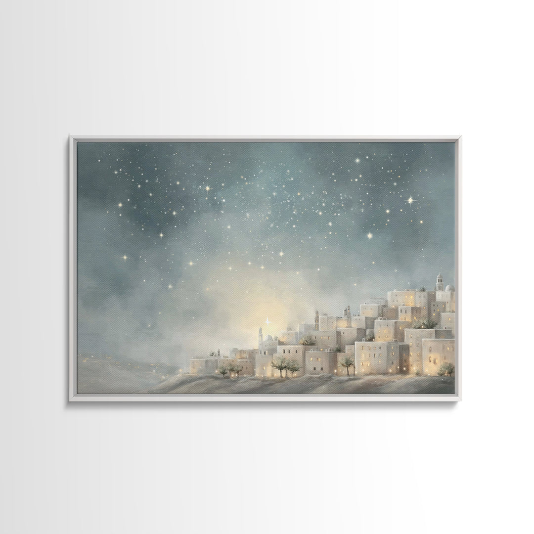 Bethlehem Nightfall – Framed Canvas Print – Christian Art Canvas – Christian Wall Art – Christmas Art – Christian Christmas Art