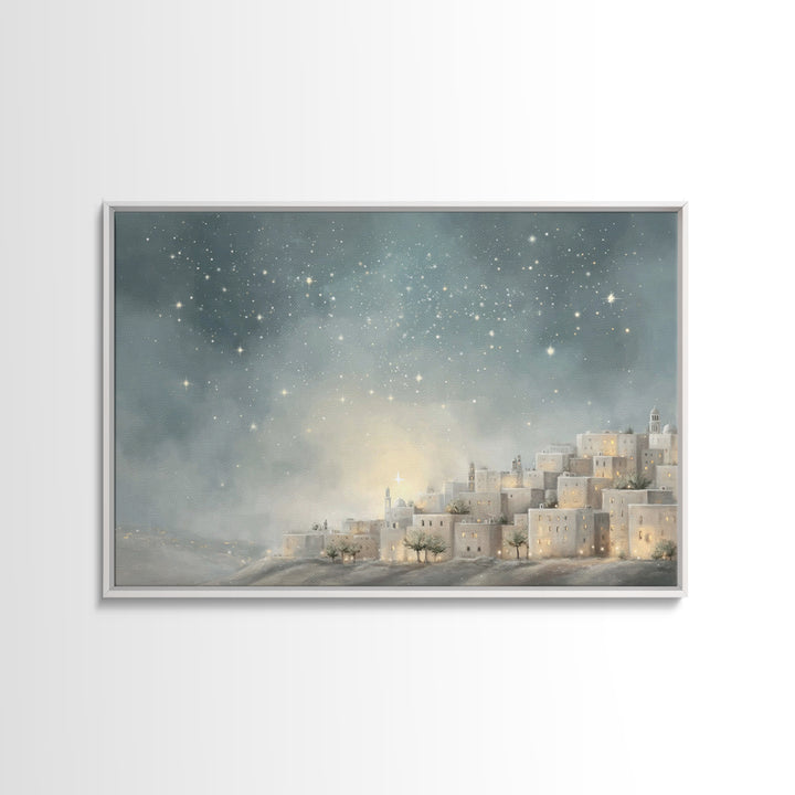 Bethlehem Nightfall – Framed Canvas Print – Christian Art Canvas – Christian Wall Art – Christmas Art – Christian Christmas Art