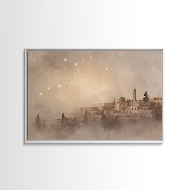 Sacred Dawn Over Bethlehem – Framed Canvas Print – Christian Art Canvas – Christian Wall Art – Christmas Art – Christian Christmas Art