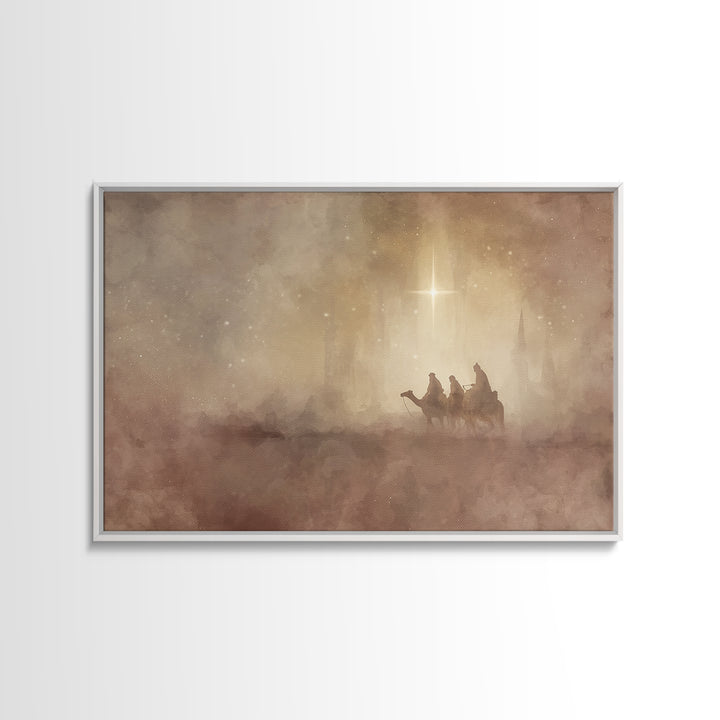 Wisemen In The Mist, Framed Canvas Print, Christian Christmas Art, Christian Art Canvas, Christmas Art, Christian Wall Art