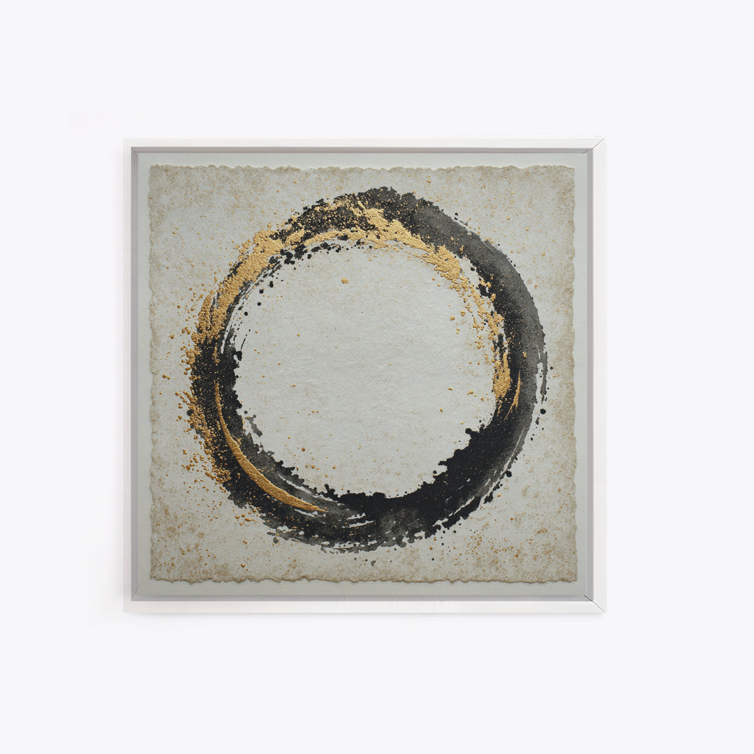Japanese Brush Mark Circle Framed Canvas Print, Calligraphy Art, Spiritual Wall Art, Living Room Decor, Fine Art, Script, CAL-1x1-100