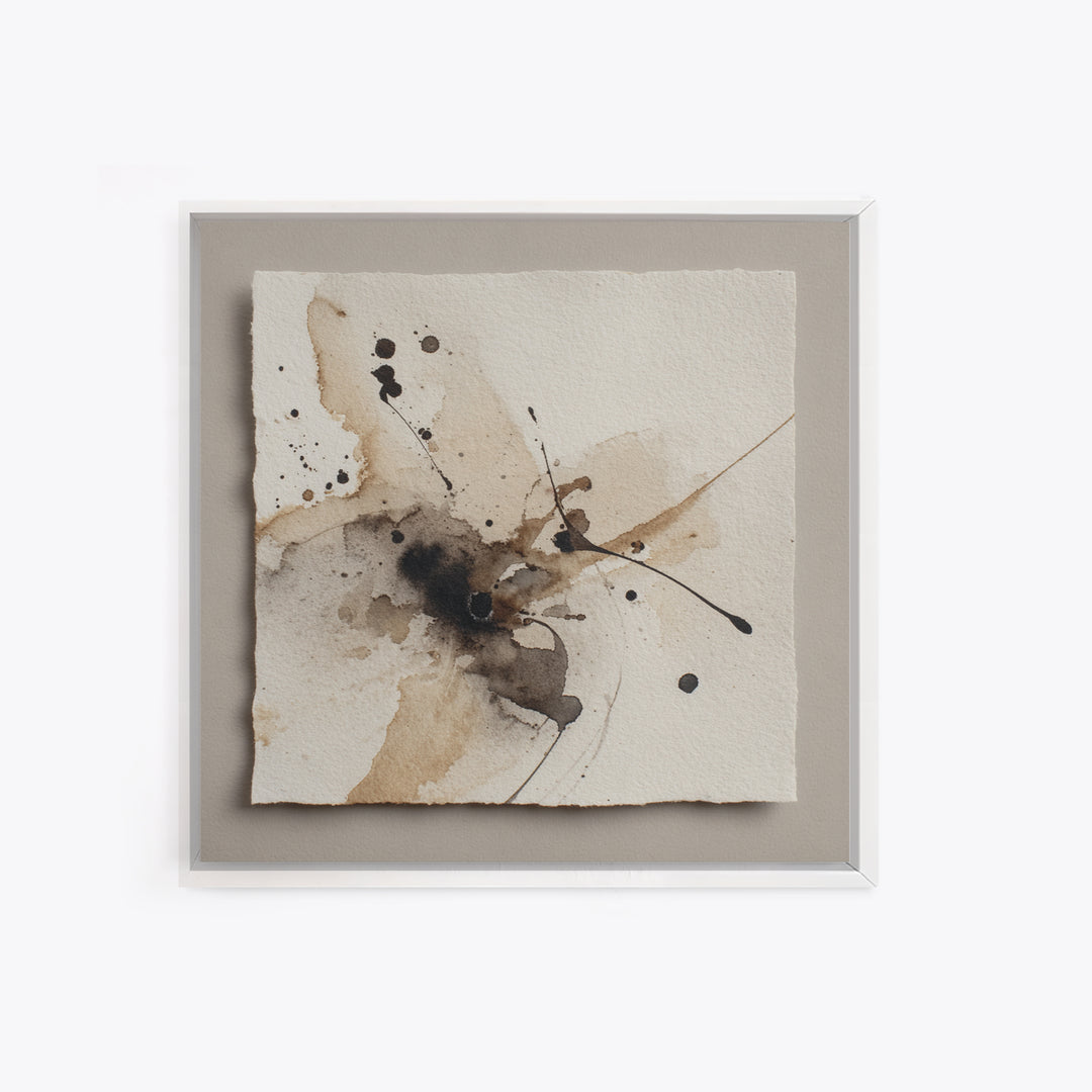 Ink Splatter and Long Brushstroke Composition Framed Canvas Print, Calligraphy Art, Modern Wall Art, Living Room Decor, Script, CAL-1x1-16