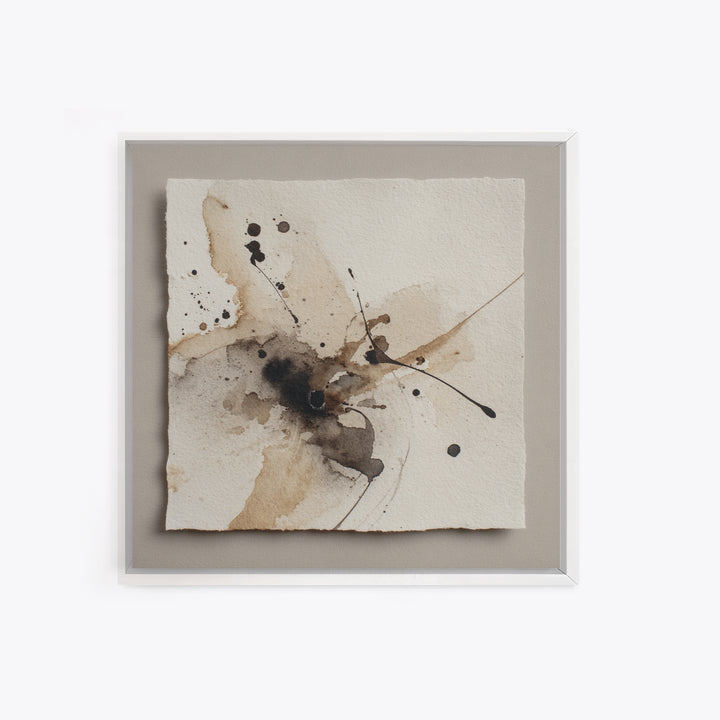 Ink Splatter and Long Brushstroke Composition Framed Canvas Print, Calligraphy Art, Modern Wall Art, Living Room Decor, Script, CAL-1x1-16