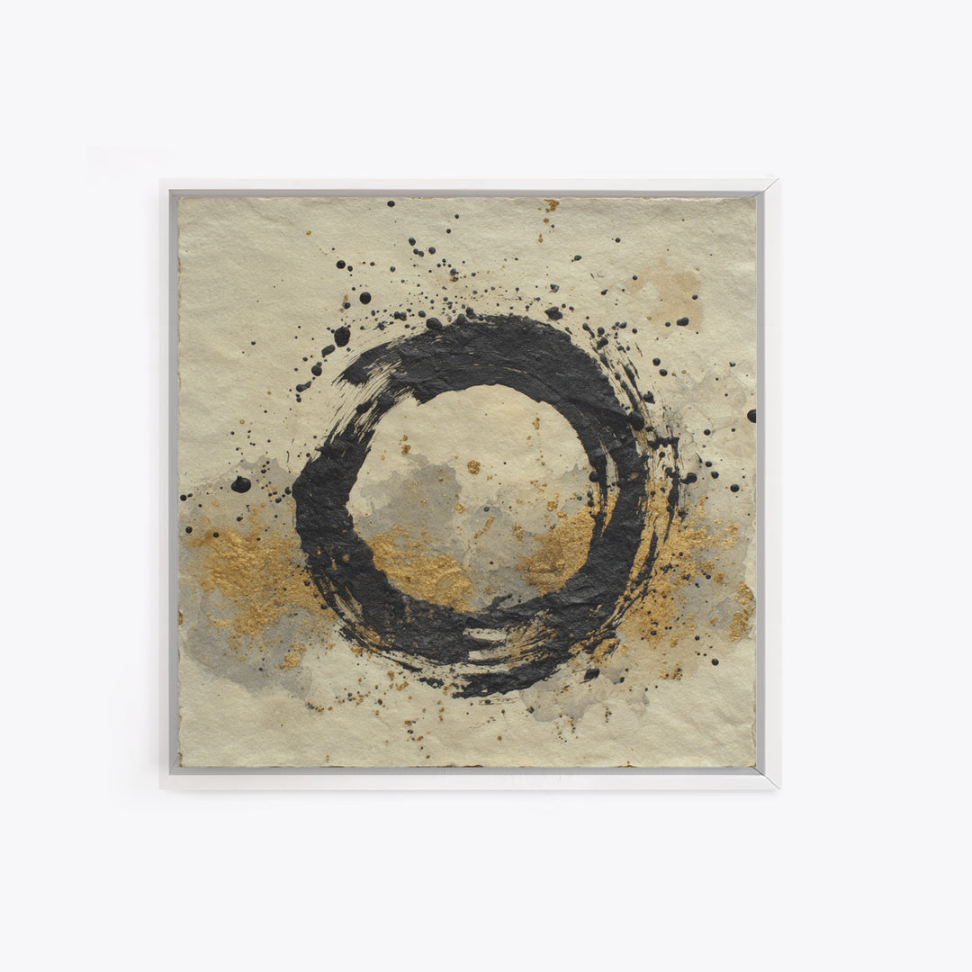 Japanese Brush Mark Circle Framed Canvas Print, Calligraphy Art, Print, Living Room Decor, Fine Art, Script, Custom Art, CAL-1x1-28