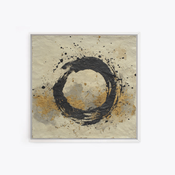 Japanese Brush Mark Circle Framed Canvas Print, Calligraphy Art, Print, Living Room Decor, Fine Art, Script, Custom Art, CAL-1x1-28
