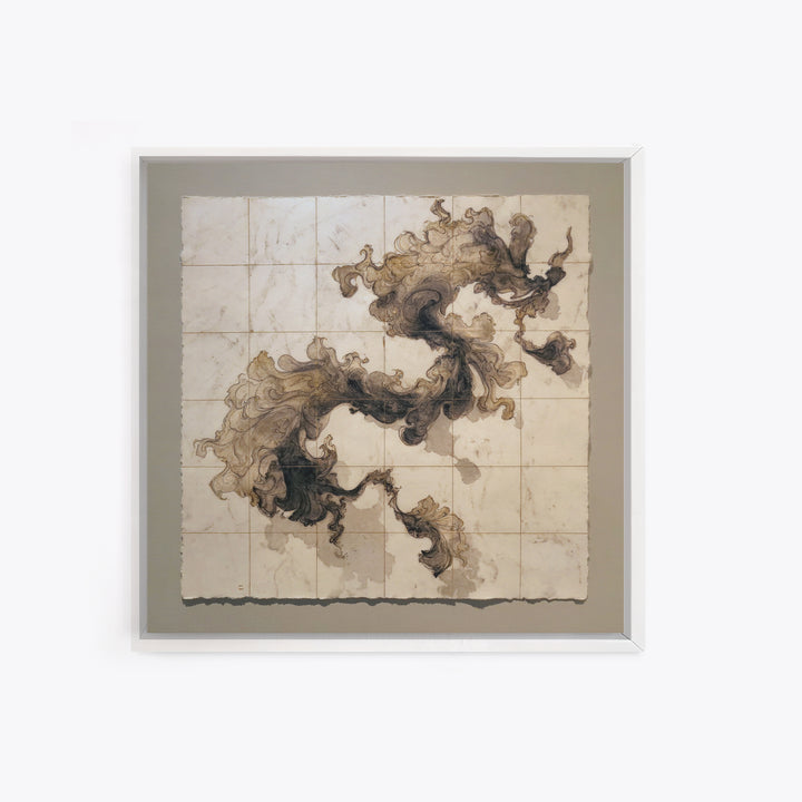 Ink Wash Dragon Curve Framed Canvas Print, Calligraphy Art, Statement Artwork, Living Room Decor, Fine Art, Script, Wall Decor, CAL-1x1-33