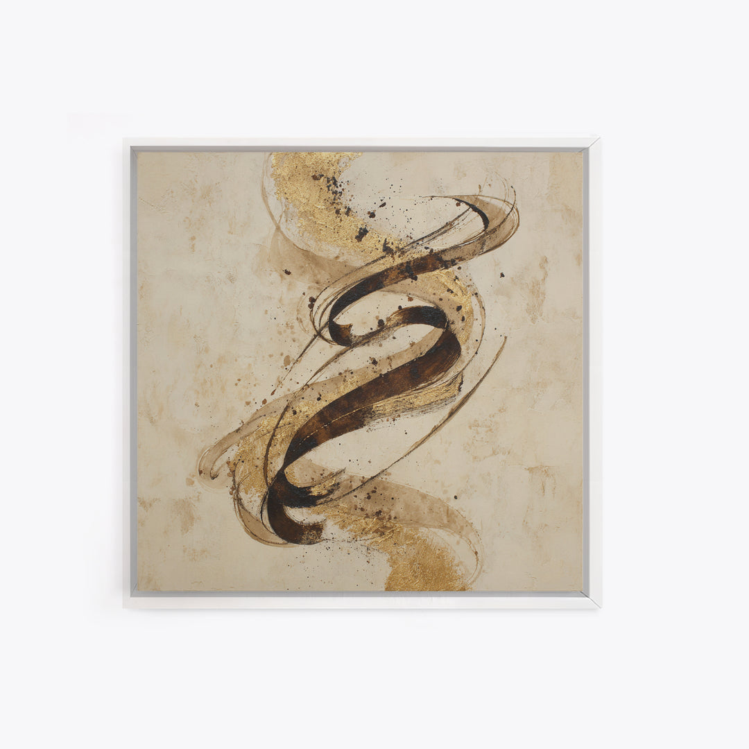 Gold Leaf Calligraphic Spiral on Plaster Surface Canvas Print, Calligraphy Art, Gallery Wall Set, Living Room Decor, Script, CAL-1x1-38