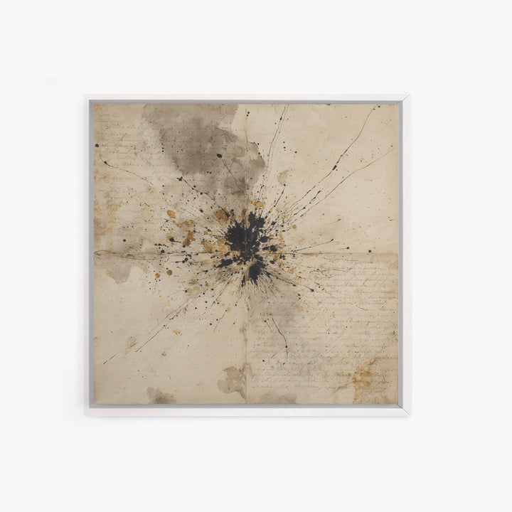 Ink Splatter and Long Brushstroke Composition Framed Canvas Print, Calligraphy Art, Art Print, Living Room Decor, Script, CAL-1x1-40